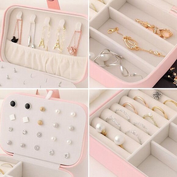 🆕Chic & Secure Pink PU Leather Jewelry Organizer | Multi-Layer Storage Box - Picture 9 of 12